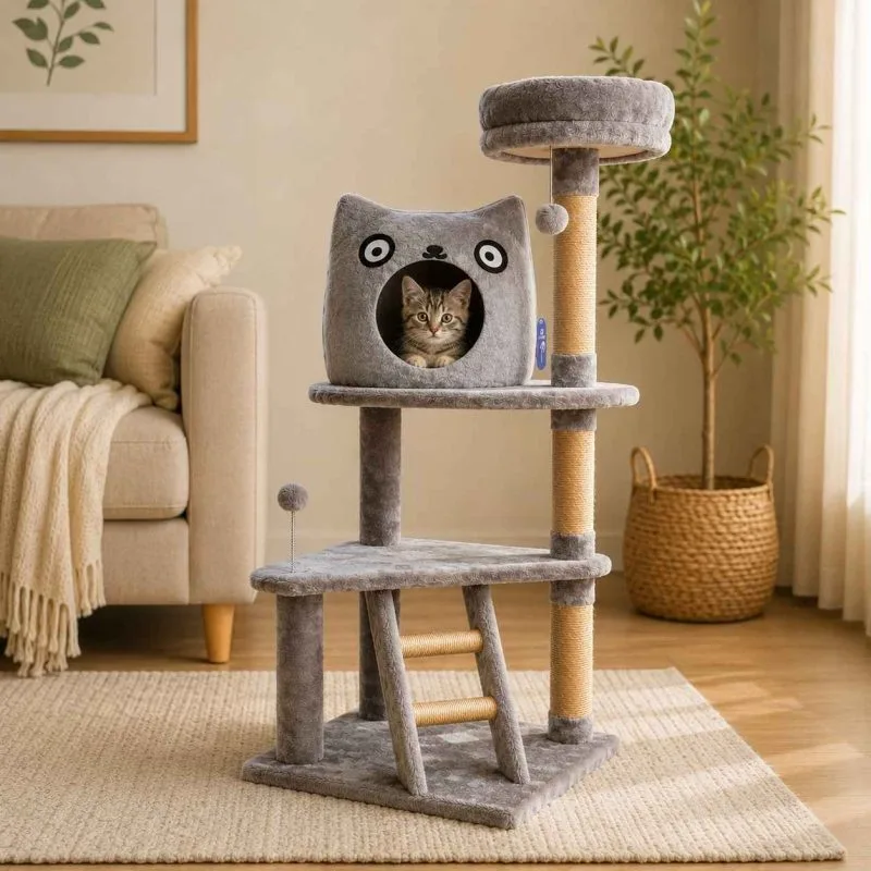 Torre Rascador Para Gatos 3 Niveles Con Casa Y Juguetes